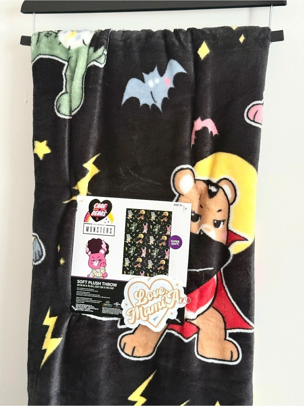Silver Buffalo Care Bears x Universal Monsters Raschel Throw Blanket NWT